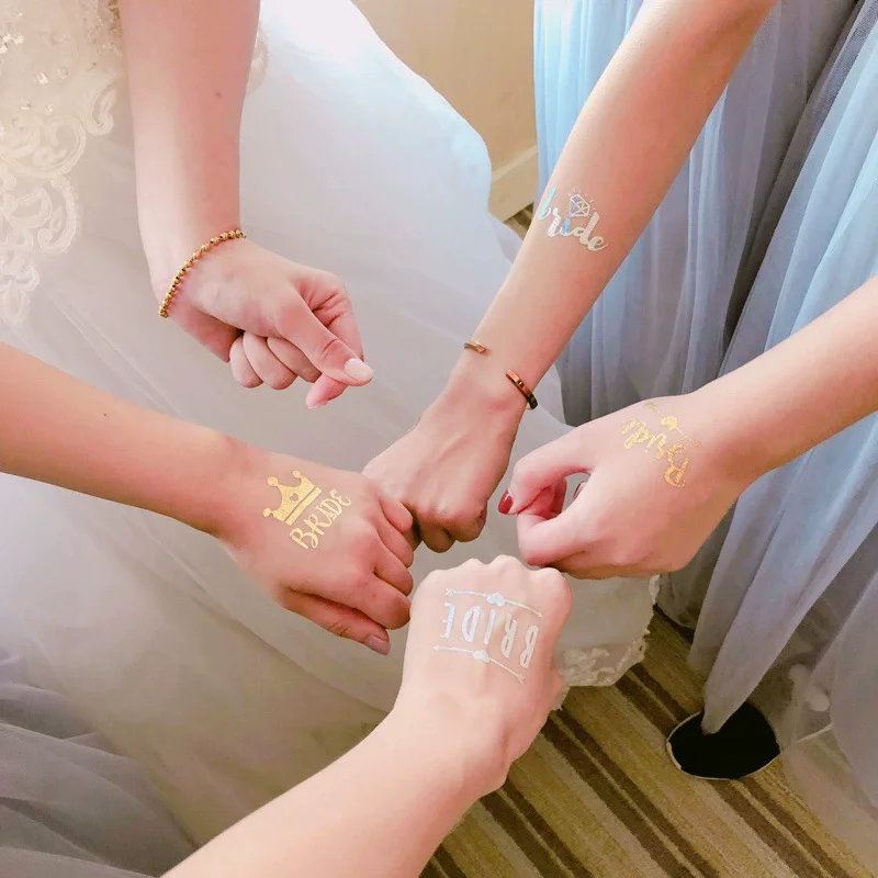 10pcs Combination Golden Team Bride Tattoo Sticker Bride To Be Bachelorette Party Hen Party Bridal Shower Wedding Party Decor