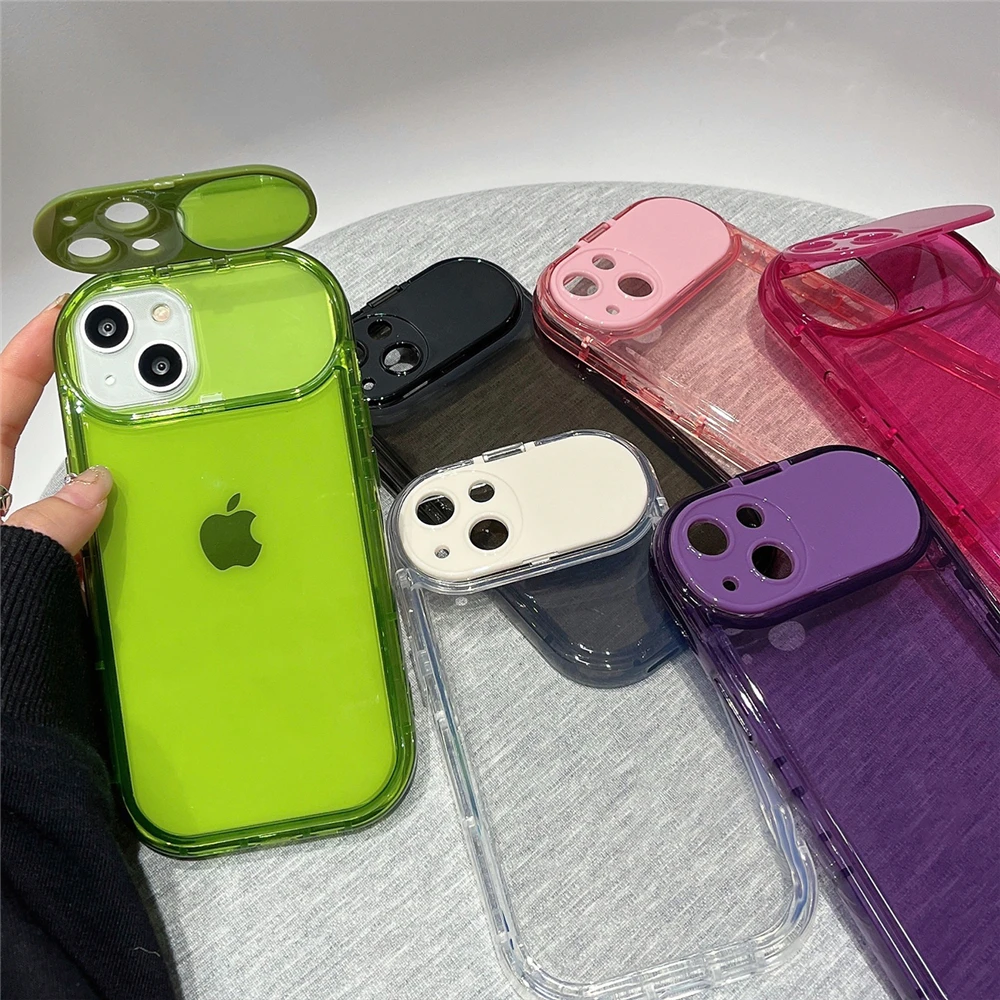 Invisible Fold Mirror Stand Holder Transparent Phone Case For - Main Image