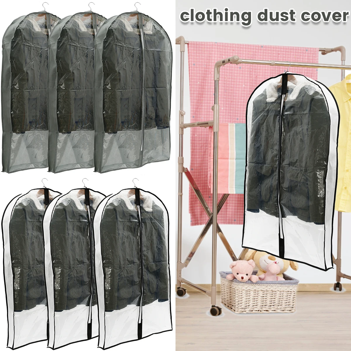 1Pc Clear Hanging Clothes Dust Cover with Zipper, Space-saving