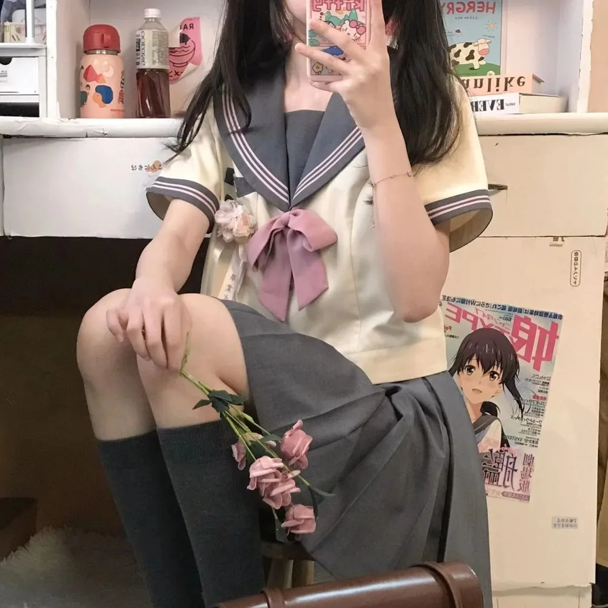 Japanese School Uniform S-8xl Plus Size Jk Uniform Bow Pleated Skirt Suit Student Sailor Suit Women Short Sleeve