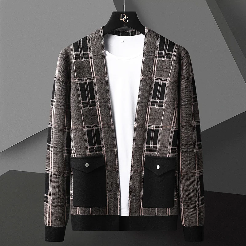 

coat new Plaid 2023 sweater wool men's cardigan autumn coat sweater