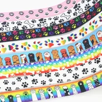 DHK 5/8” 5yards Dog Cat Paw Bone Printed Fold Elastic FOE Stretch Ribbon Hairbow Headwear Accessories Craft DIY Sewing C2006