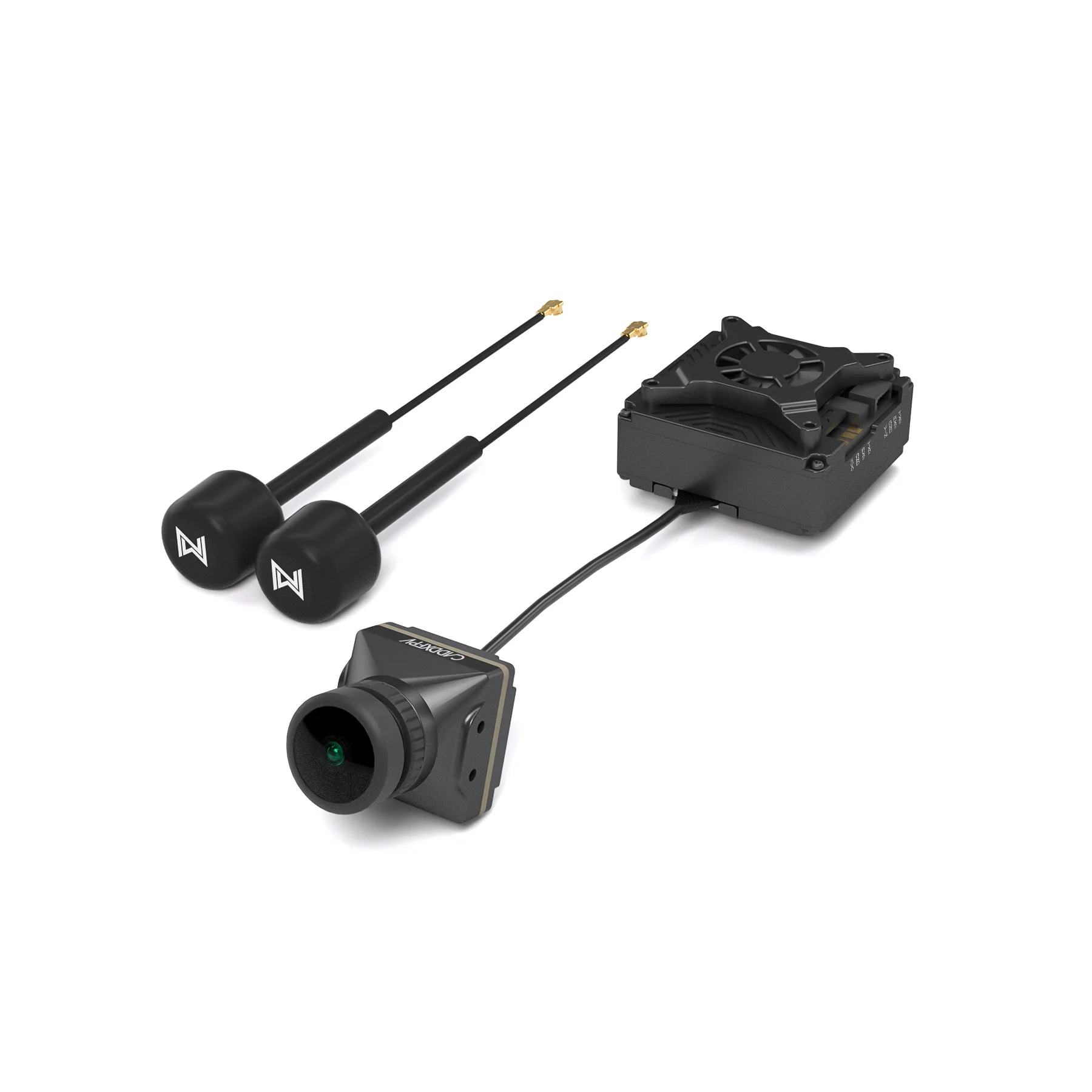 Caddx Avatar GT VTX 2W installé sur un drone FPV, avec câblage visible et antenne dipôle.