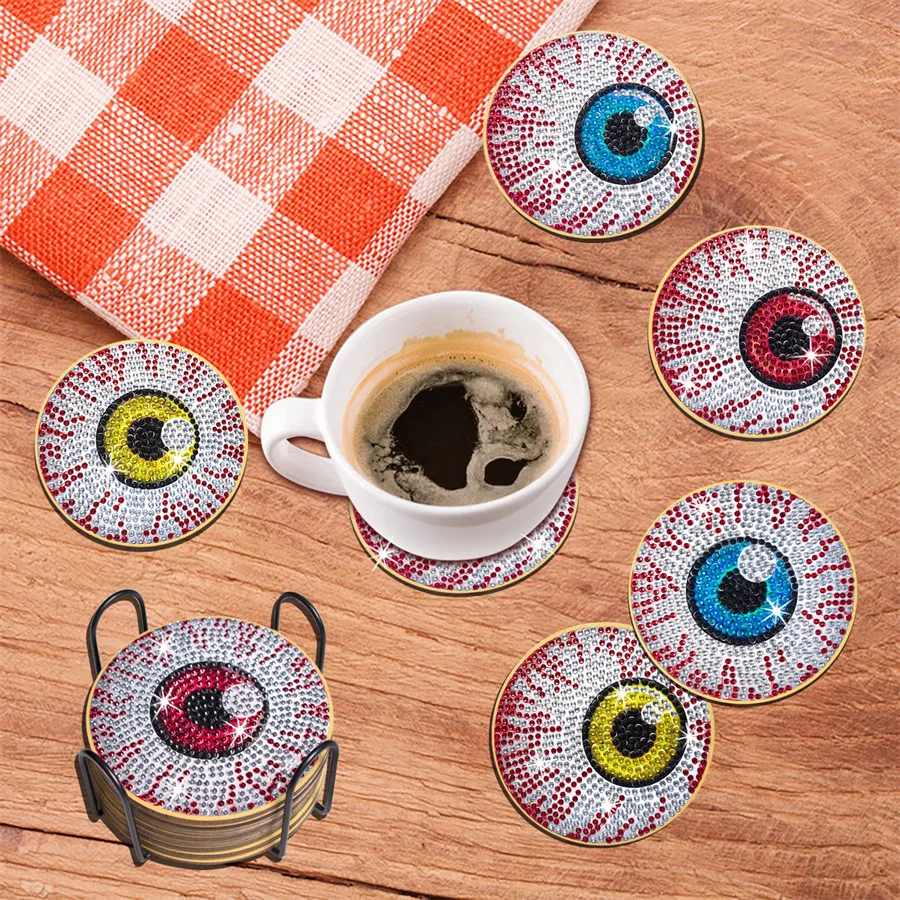 DIY diamond Handmade artwork cactus House eyeball Owl dog paw pattern Diamond painted coaster kit, holiday gift home kitchen dec