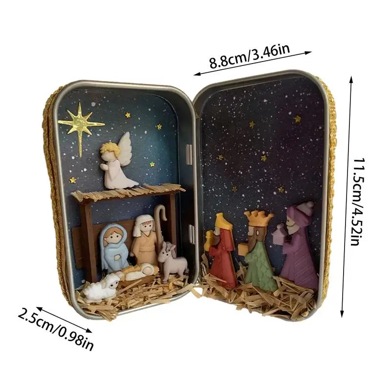 Christmas Manger Nativity Set Resin Figurines Tabletop Decoration Box Ornament Holy Family Religious Figurine