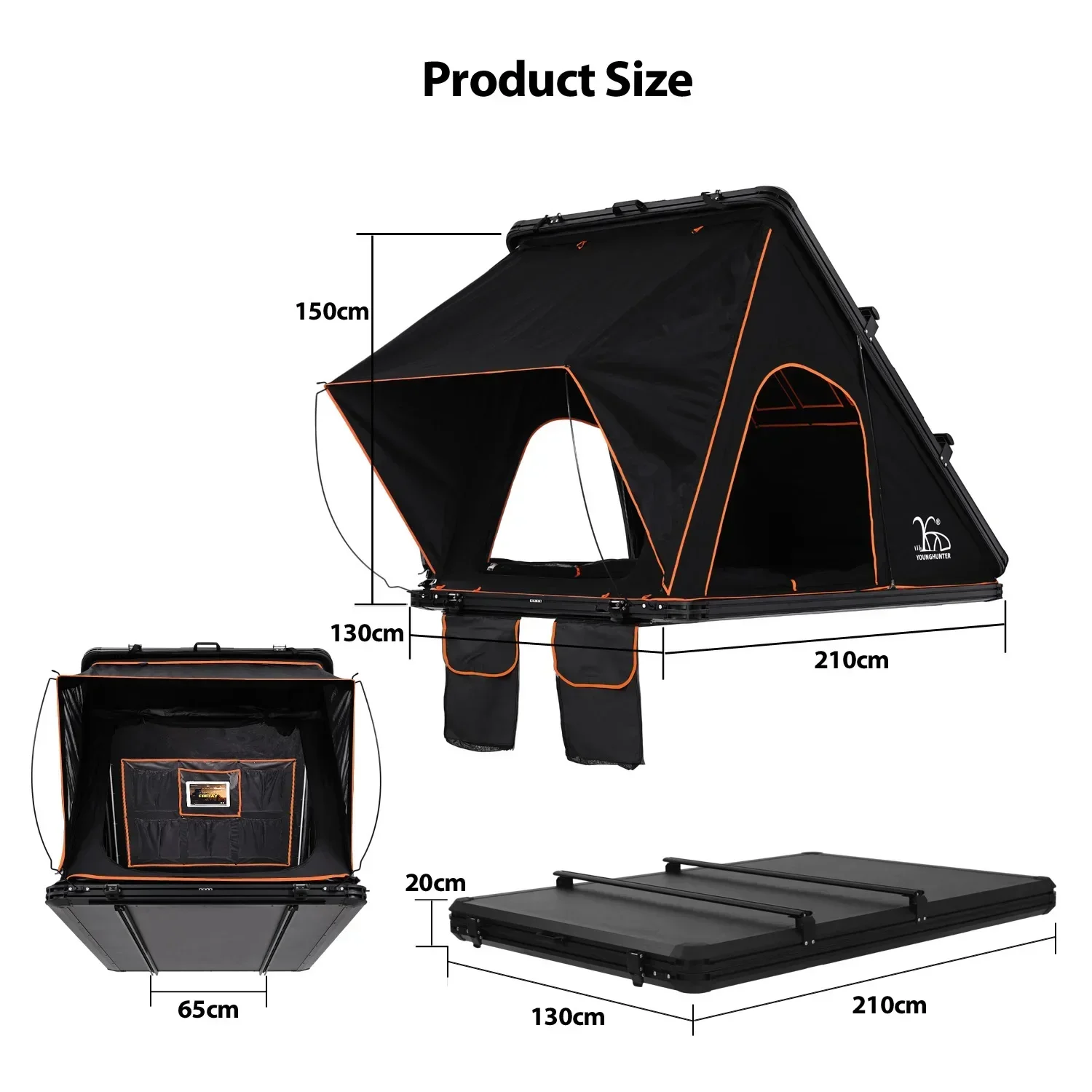 Overland Adventures extra Space Triangle Aluminum Car Outdoor Rooftop Tent Camping
