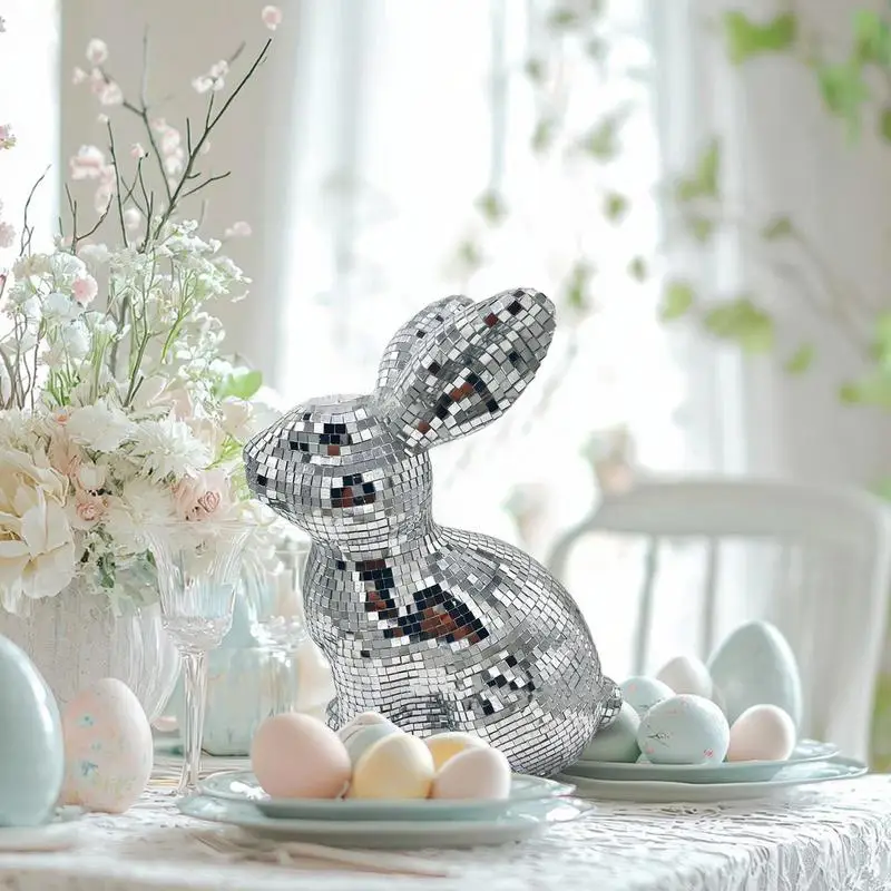 Boule Disco Miroir Lapin – Décor Scintillant Pour Fêtes, Pâques, Soirée DJ – Facile à Suspendre – Ambiant Lumineux