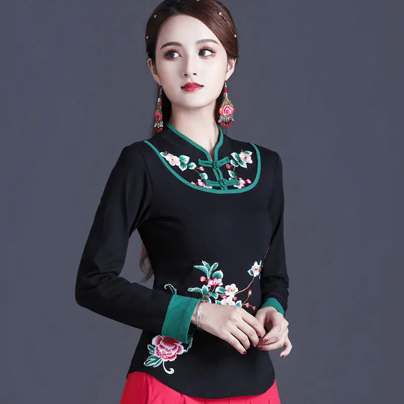 Traditional Chinese Clothing Women Cheongsam Top Embroidery Mandarin Collar Vintage Shirt Blouse Ladies Chinese Top V1910 women chinese shirt