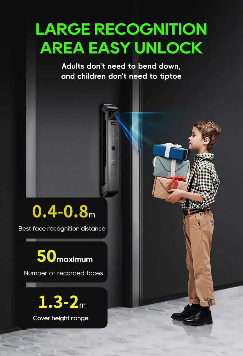 SANKESONG Tuya 3D Face Recognition Smart Lock with Security Camera Digital Electronic Intelligent Fingerprint Lock Dual Battery