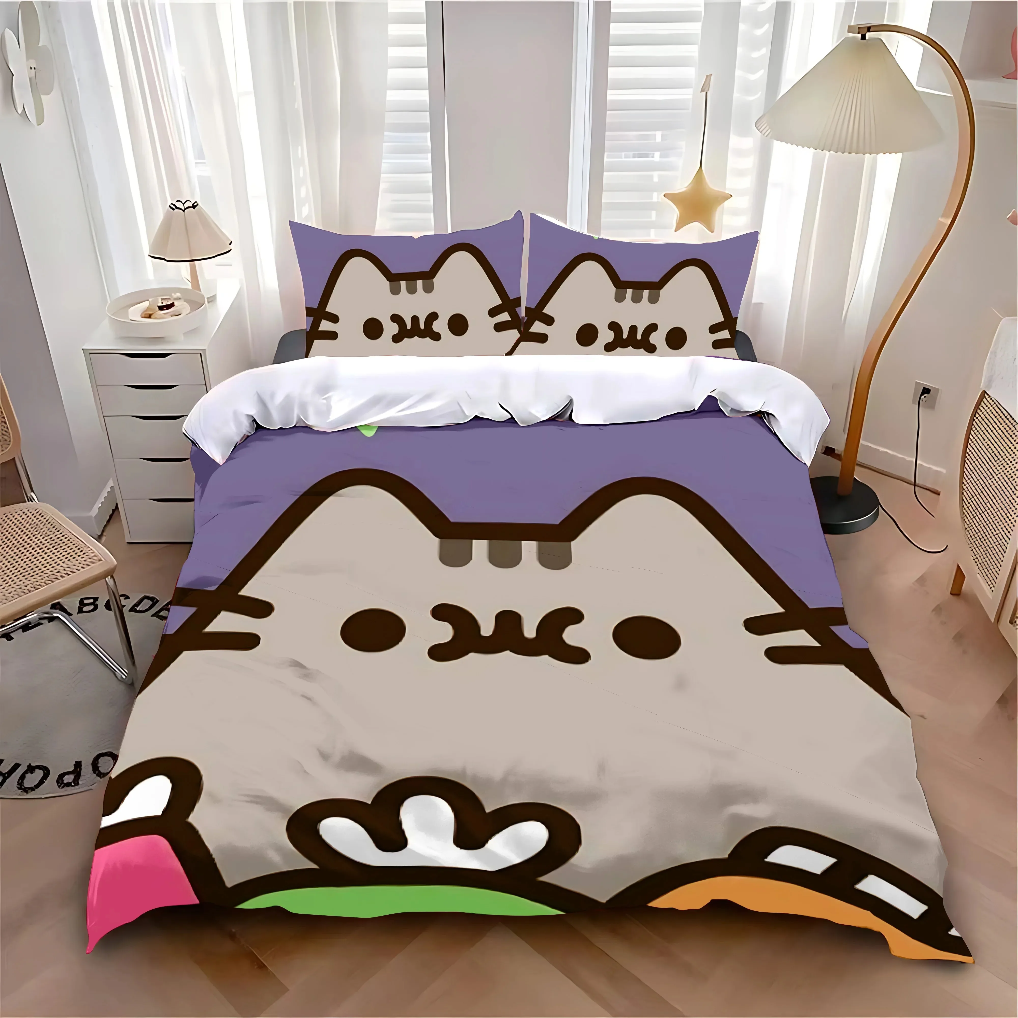 2025 Duvet Cover Pillowcase Bedding Set Cartoon P-Pusheens Cat Adult Boy Girl Bedroom Decoration Boys Single Double Large Size 2