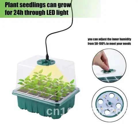 

5 Pcs/Pack 12 Cells Grow LED Light Seed Starter Trays Breathable Cover Garden Succulent Flower Seedling Germination Nursery Box