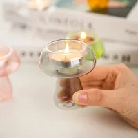 Creative Mushroom Shape candle holder Nordic Glass Candlestick Simple Candlestick Desktop Ornaments Wedding Party 6