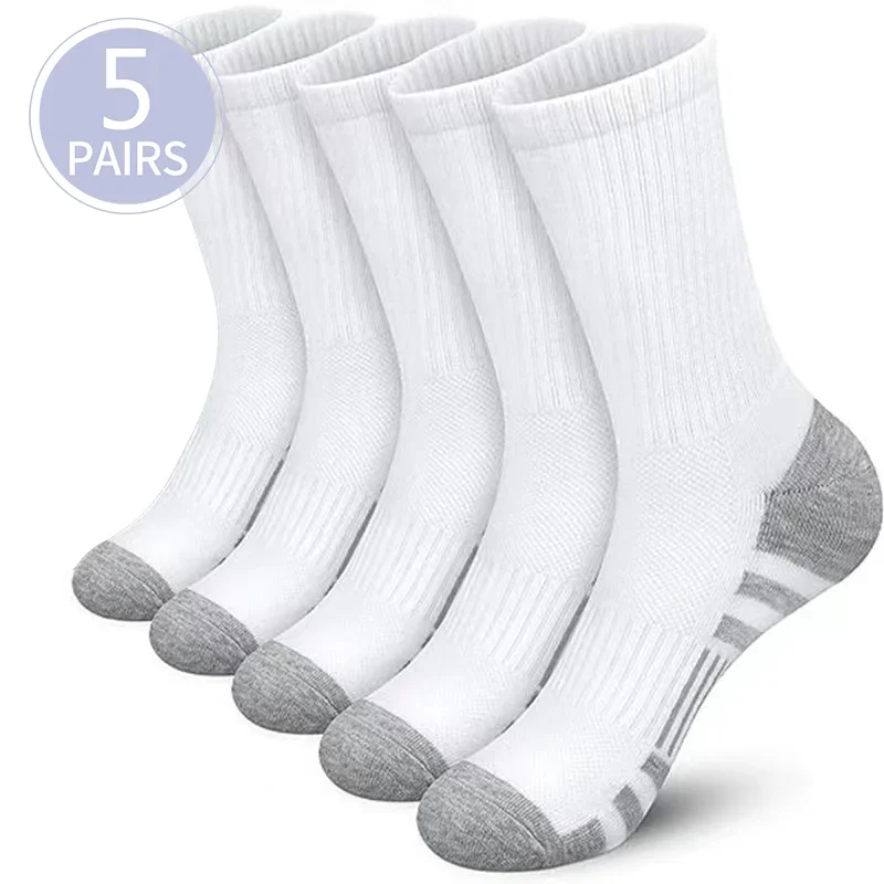 5 Pairs Men's Athletic Socks Sport Running Calf Socks Performance Cushioned Breathable Outdoor Crew for Men Women