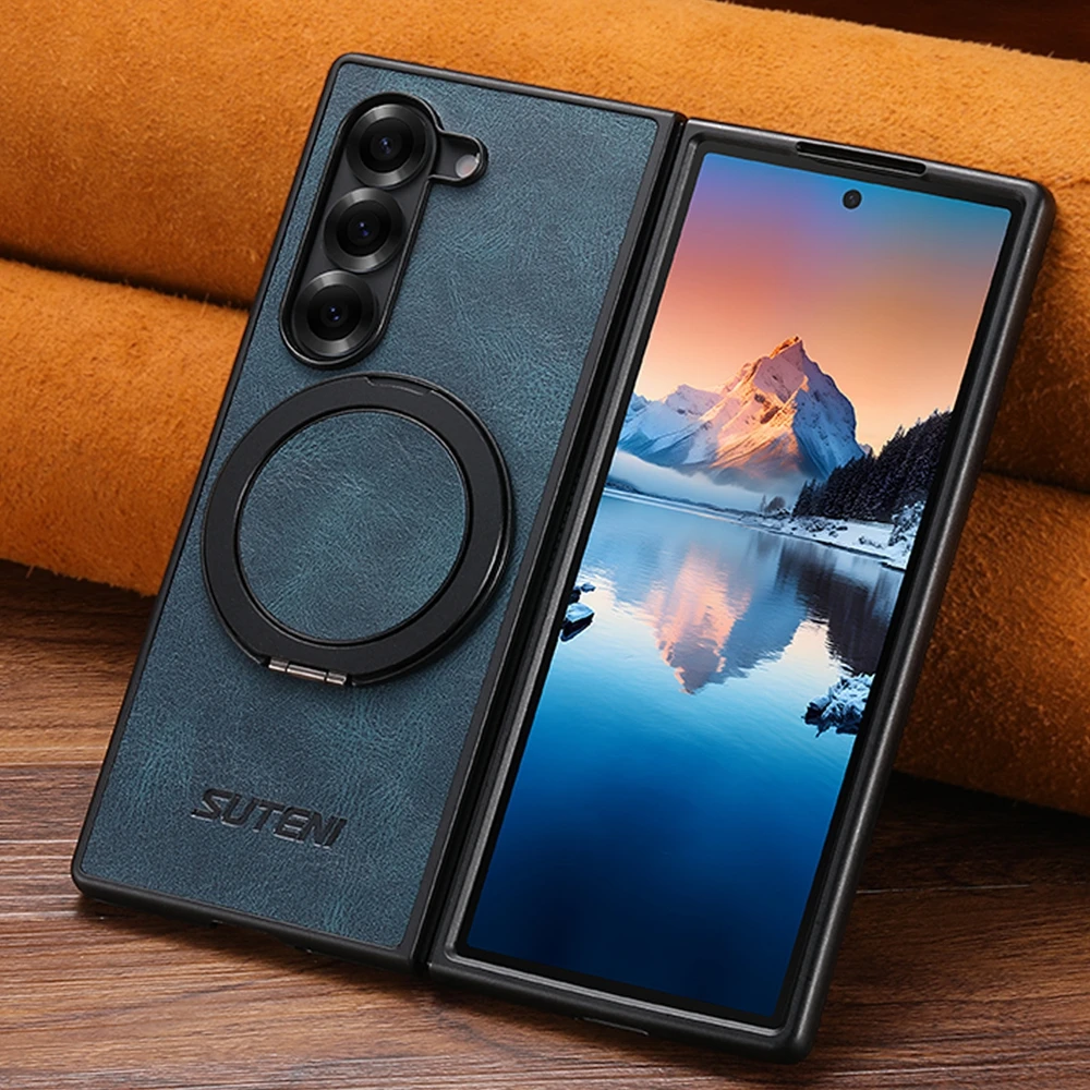 Leather Wallet Phone Case with Ring Bracket & Magnetic Kickstand - Wireless Charging Compatible