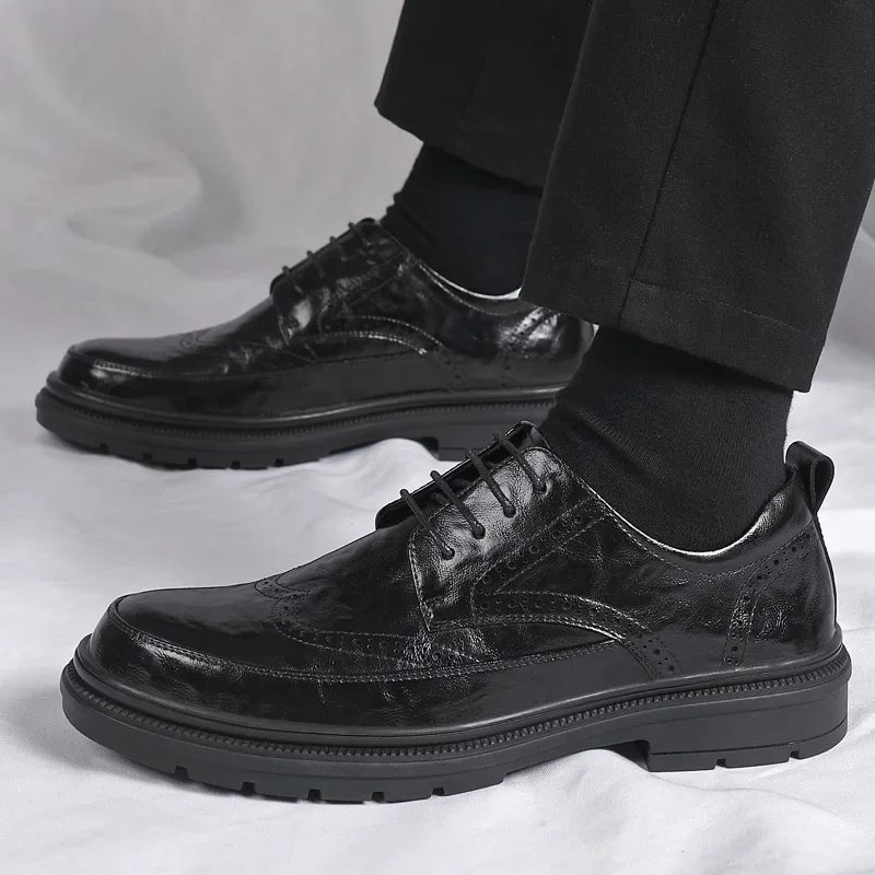

Platform Shoes for Men Shoes Leather Shoes Business Dress Shoes All-Match Casual Wear-Resistant Footwear Chaussure Homme