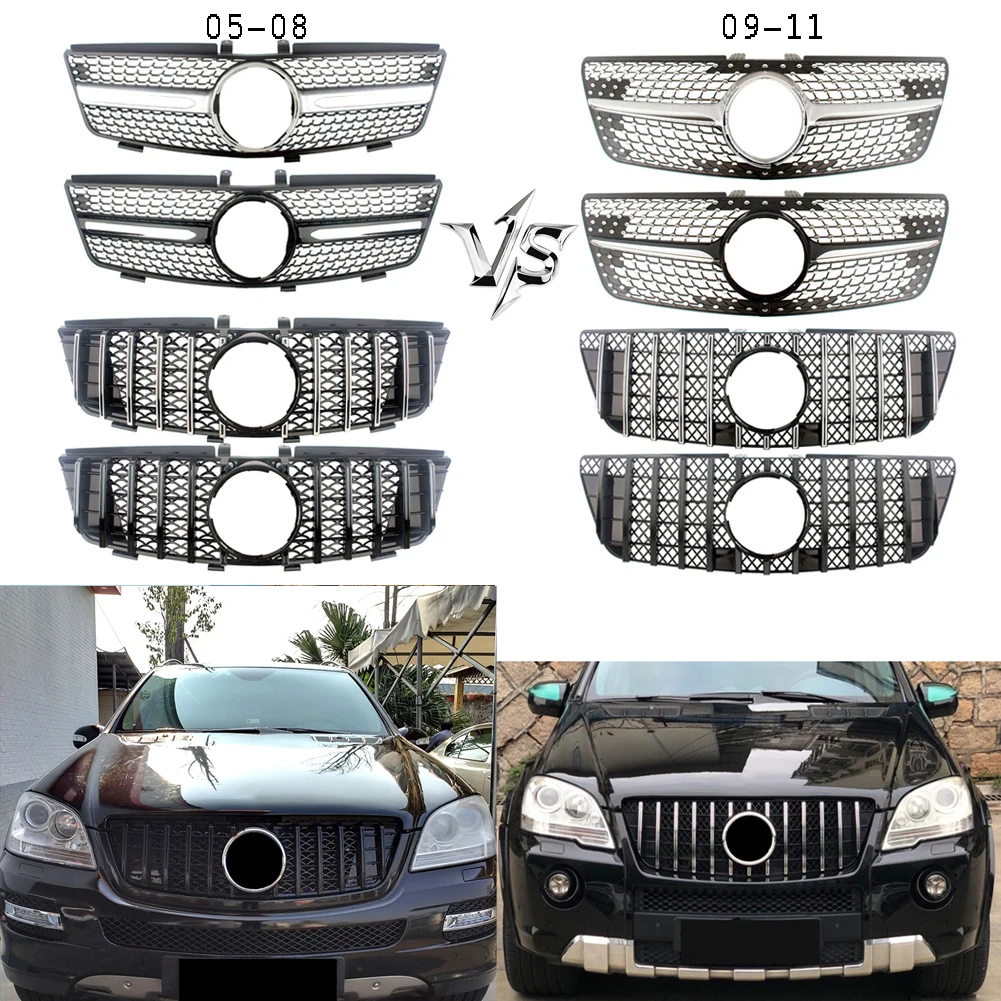 

Front Racing Billet Bumper Grille Upper Cover For Mercedes-Benz W164 ML Class ML320 ML350 ML450 ML500 ML550 2005-2008 2009-2011