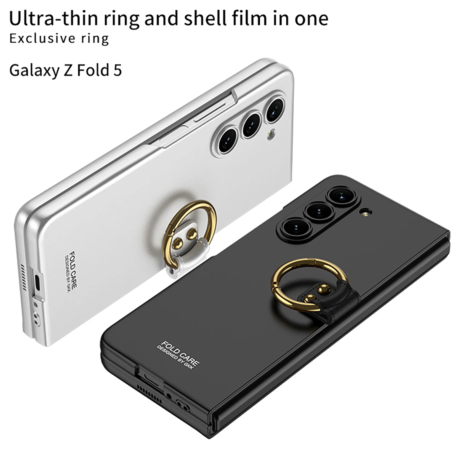 Ultra-thin Shell Film Integrated All-inclusive Protective Cover For Samsung Galaxy Z Fold 5 Creative Ring Bracket Phone Case