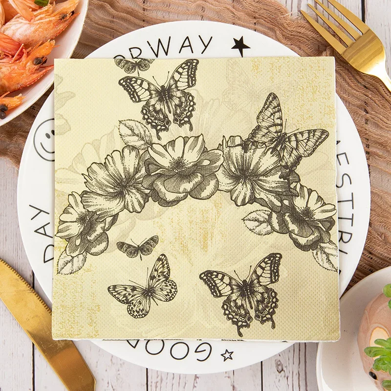 20pcs/Pac Flower and Bird Series Printed Napkins Native Wood Pulp 2-Ply Colorful Paper Napkins Kitchen Table Holiday Decoration paper napkins
