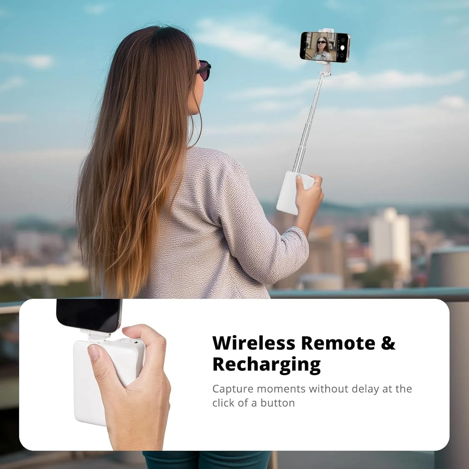 Foldable Phone Selfie Stick,360&deg; Rotatable Phone Holder ,Wireless Connection & One-Click Shooting for Vlog/Live Streaming