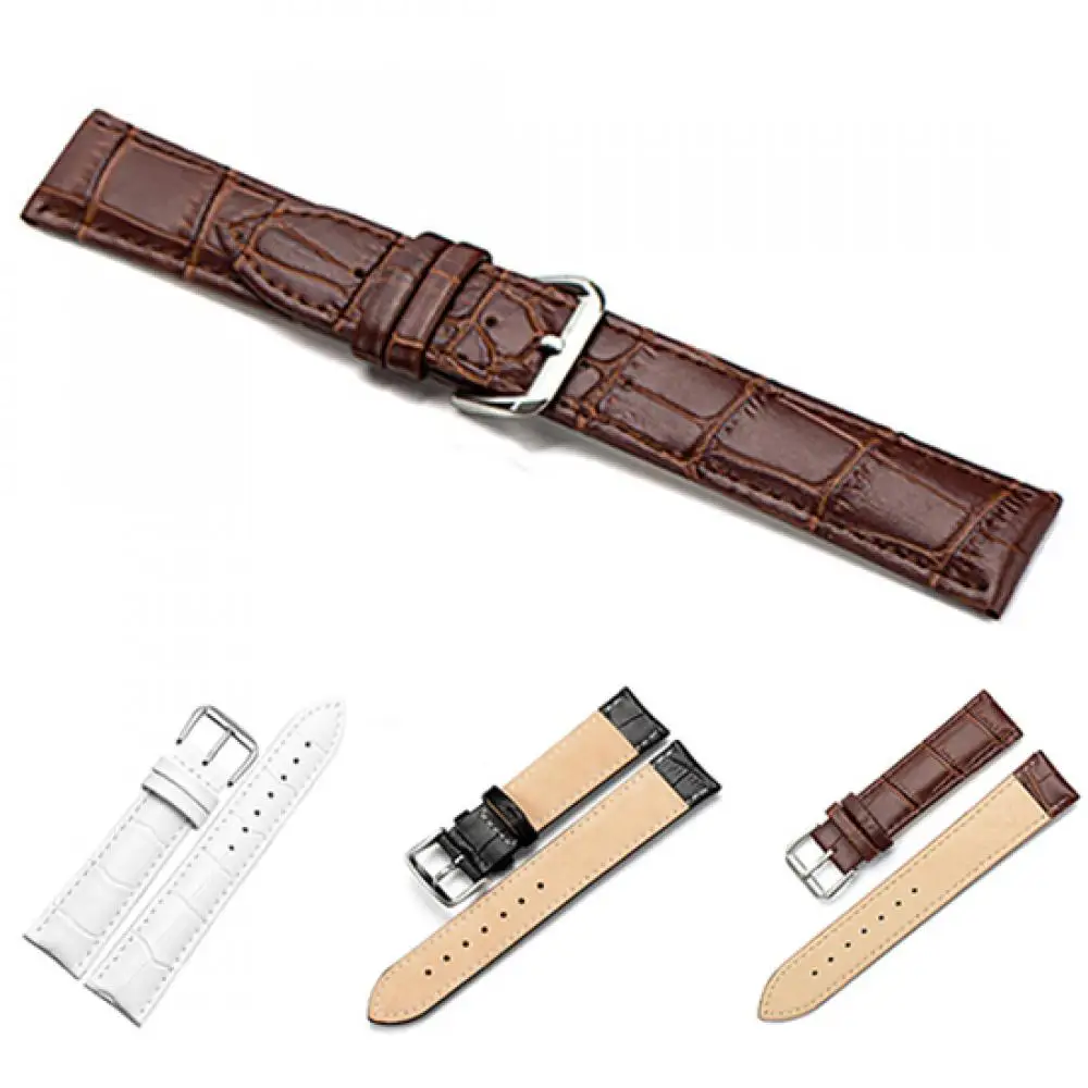 남녀공용 인조 가죽 시계 스트랩 버클 밴드, 블랙 브라운 화이트 시계 핀 버클 밴드, 18mm, 20mm, 22mm