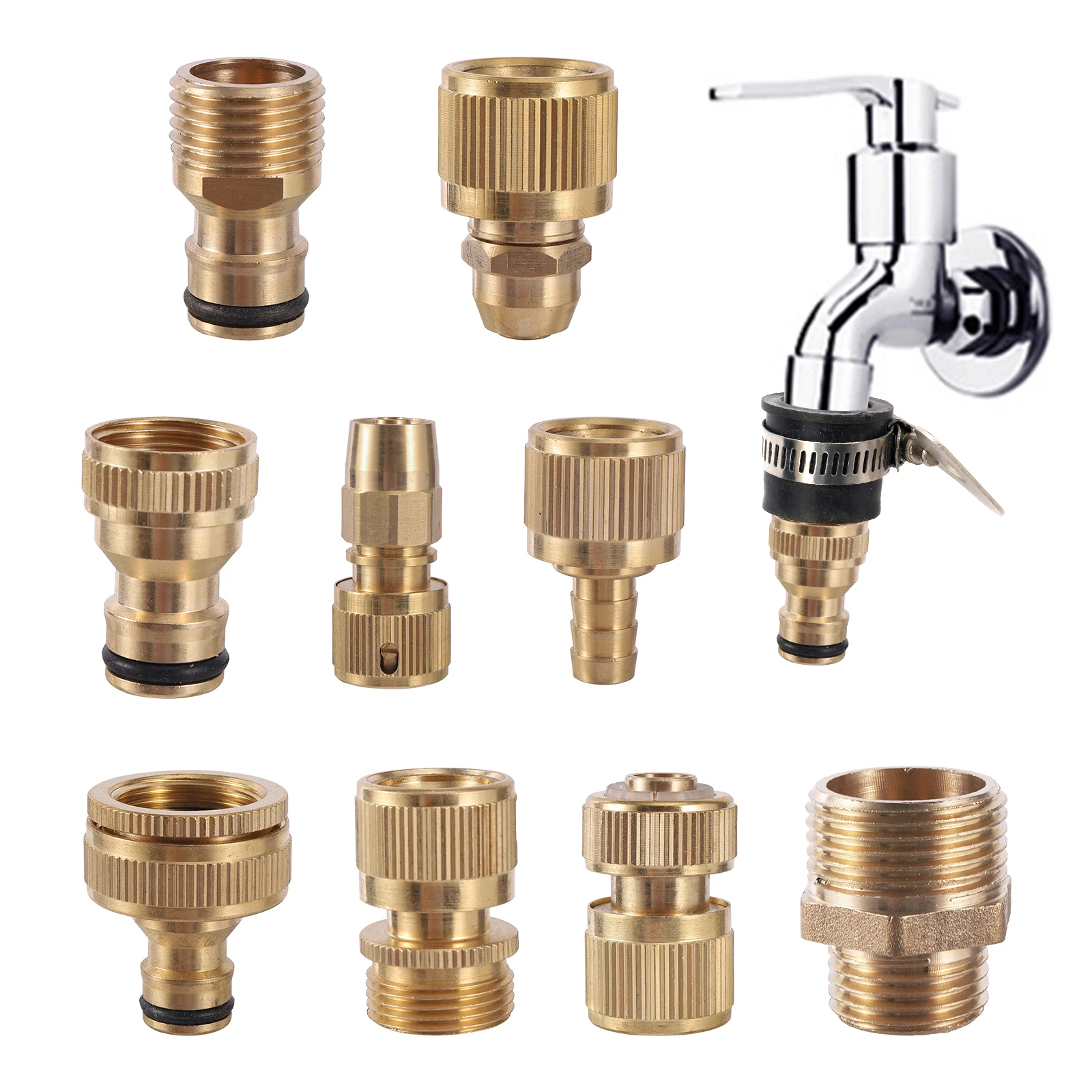

1/2" 3/4" Thread Quick Connector No-Leak Brass Garden Watering Adapter Copper Coupling Hose Tubing Repair Fitting Watering Joint