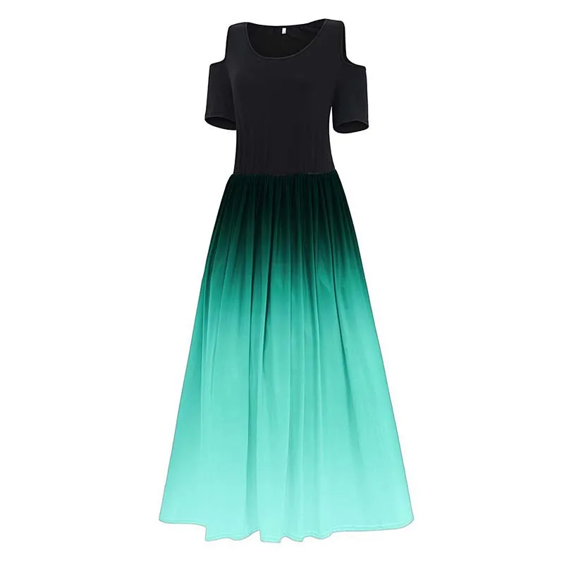 Sexy Off Shoulder Slim Party Plus Size Ladies Dresses Summer Fashion Gradient Ruffles Short Sleeve Maxi Dress Women Vestidos 5XL
