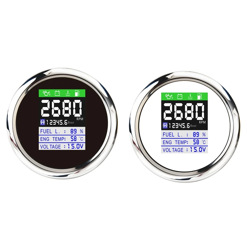 

85MM 6-In-1 Multi-Functional Digital Tachometer Fuel Level Water Temp Oil Pressure Gauge Voltmeter Hourmeter Alarm