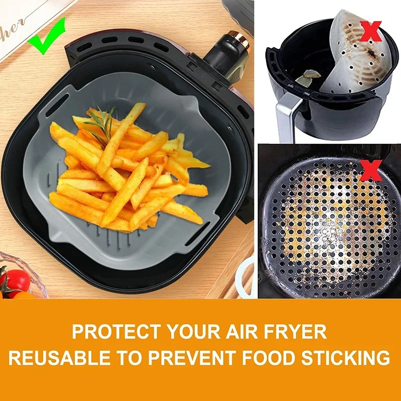 Air Fryer Tray for Air Fryer Liner Silicone Basket Reusable Oven Baking Tray Non-stick Pizza Grill Pan Kitchen Accessories air fryer liners air fryer accessories air fryer baking tray air fryer silicone tray air fryer basket