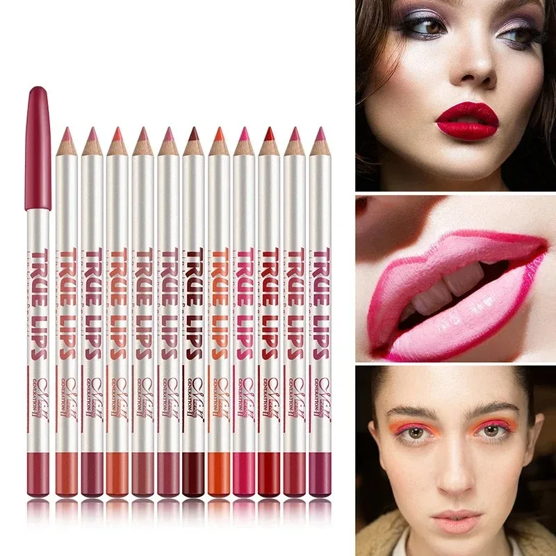 12Pcs/set Cosmetic Professional Wood Lipliner Waterproof Lady Charming Lip Liner Soft Pencil Contour Makeup Lipstick Tool