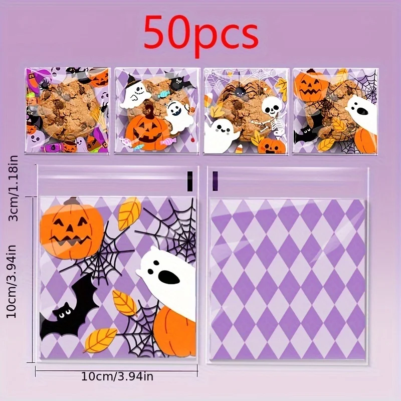 50 teile/los Cartoon Halloween Kunststoff Verpackung Tasche Selbstklebende Taschen für DIY Hausgemachte Cookie Party Schmuck Urlaub Geschenke Tasche – Detail 11