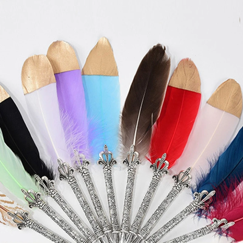 

Feather Pen Antique Writing Pen Handcrafted Retro Quill Pen Set Writing Quill Dip Pen for w/ 5 Replacement Nibs Pen Nib