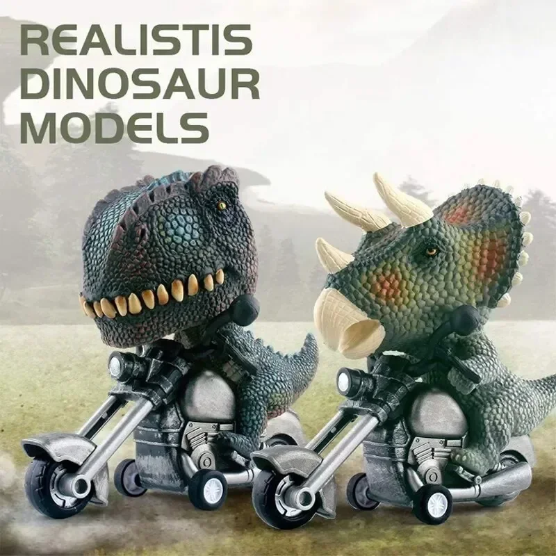 Childrens Dinosaur Model Toys Pull Back Inertia Car Motorcycle Simulation Locomotive