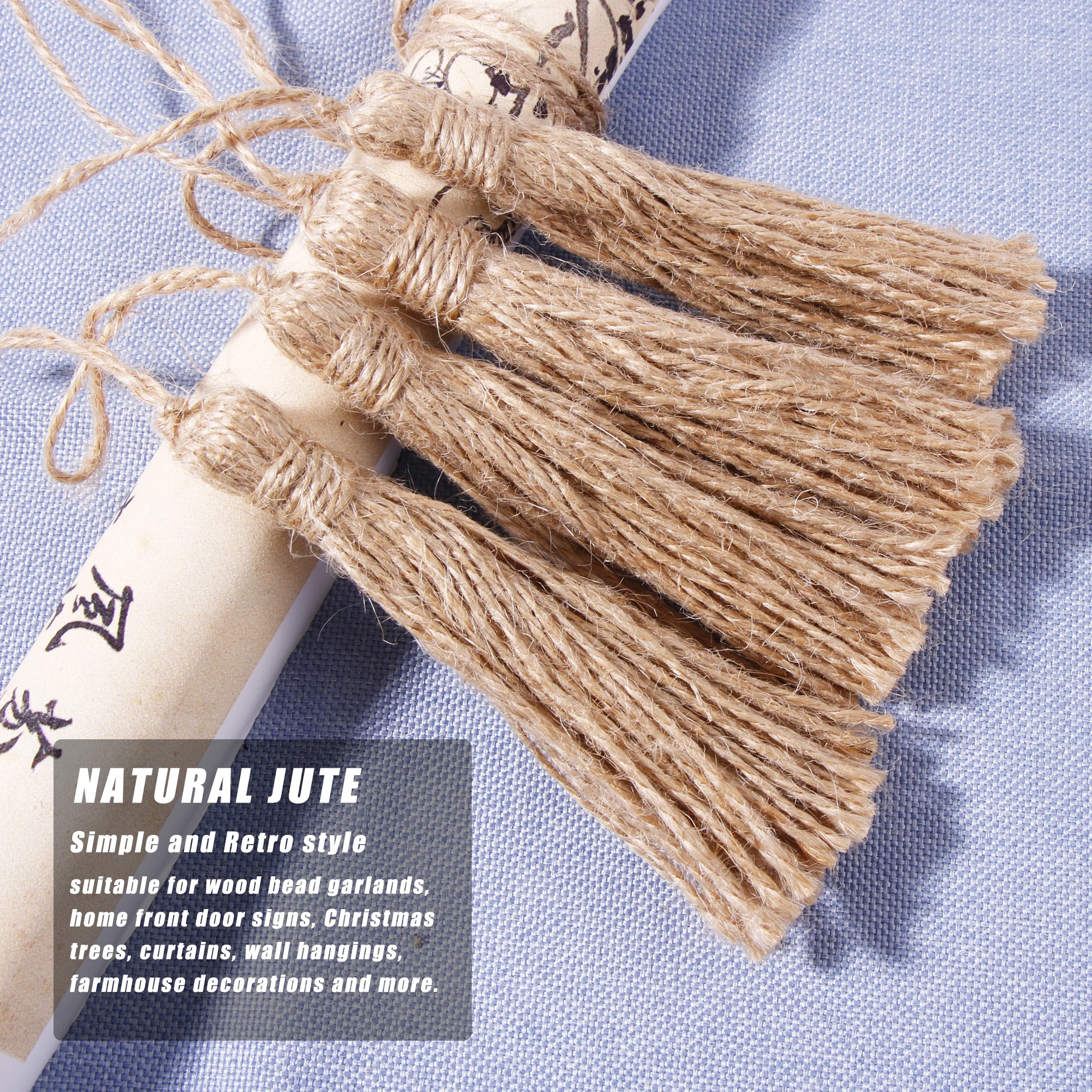 40 Sets Jute Tassels with 3 Wood Beads Natural Jute Rope Tassels Beaded  Tassels for Crafts Farmhouse Decorative Sewing Tassels Home Decor Tassels  for