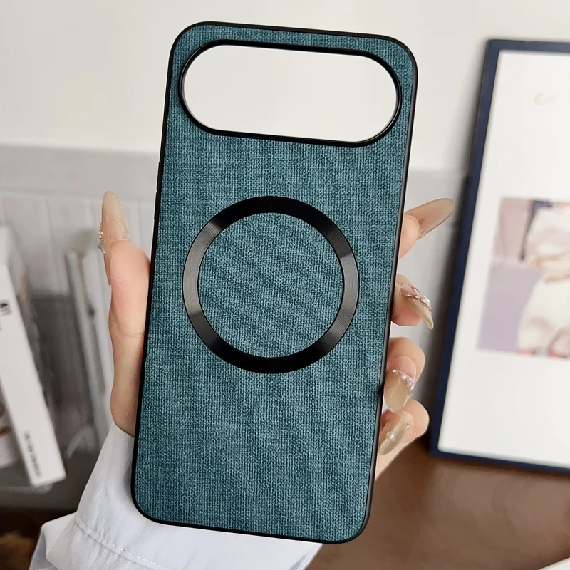 Premium Anti-Slip Woven Cloth Pattern Phone Cover with Magnetic TPU + Hard PC Protection
