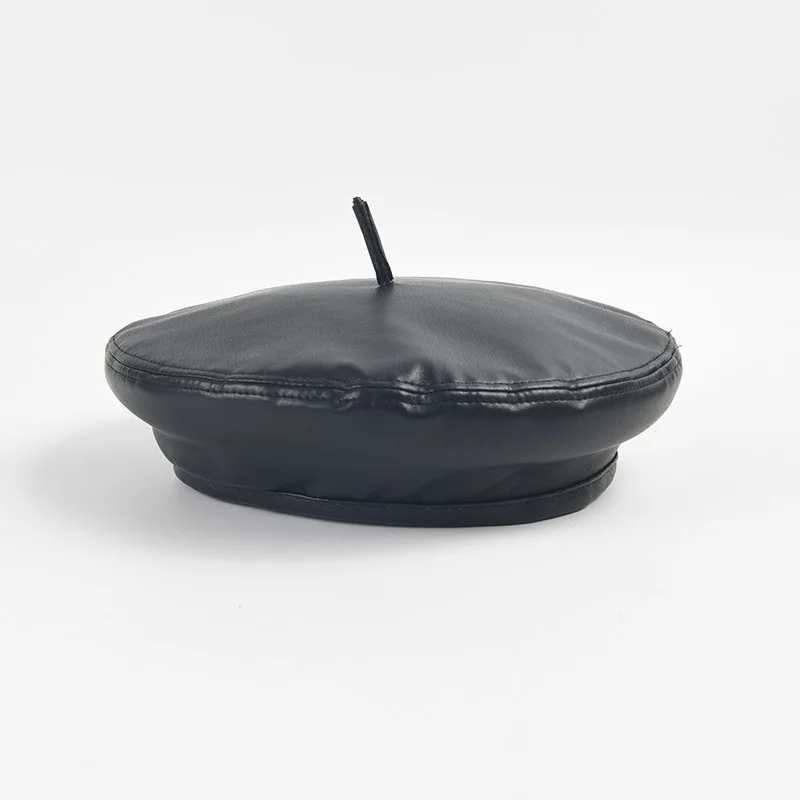 

Fashion Autumn Winter Faux Leather Beret Woman Outdoor Black Vintage Painter Hat Adult Ladies Travel Sun Visor Cap