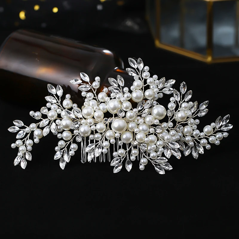 Luxurious Pearl Hair Comb Headband Rhinestone Pearl Bridal Hair Accessories For Women Wedding Tiara Headpiece
