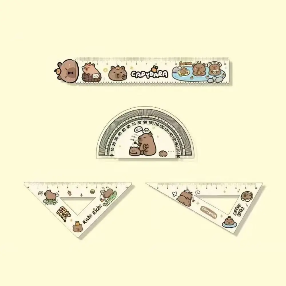 1Set Cute Cartoon Capybara Metric Ruler Plastic Straightedge High Appearance Measuring Too Triangle Ruler Student Protractor triangle ruler ruler set plastic ruler digital protractor