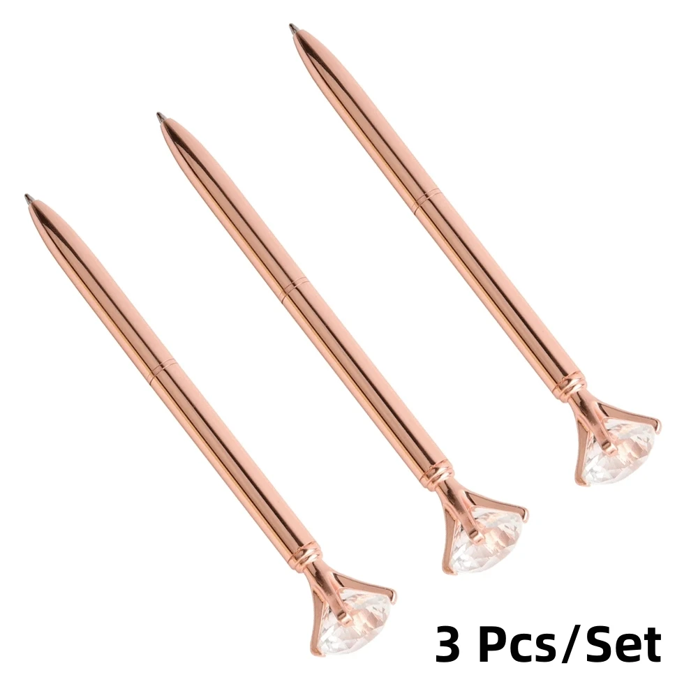 LONGKEY 3PCS Diamond Pens Large Crystal Diamond Ballpoint Pen Bling Metal  Ballpo