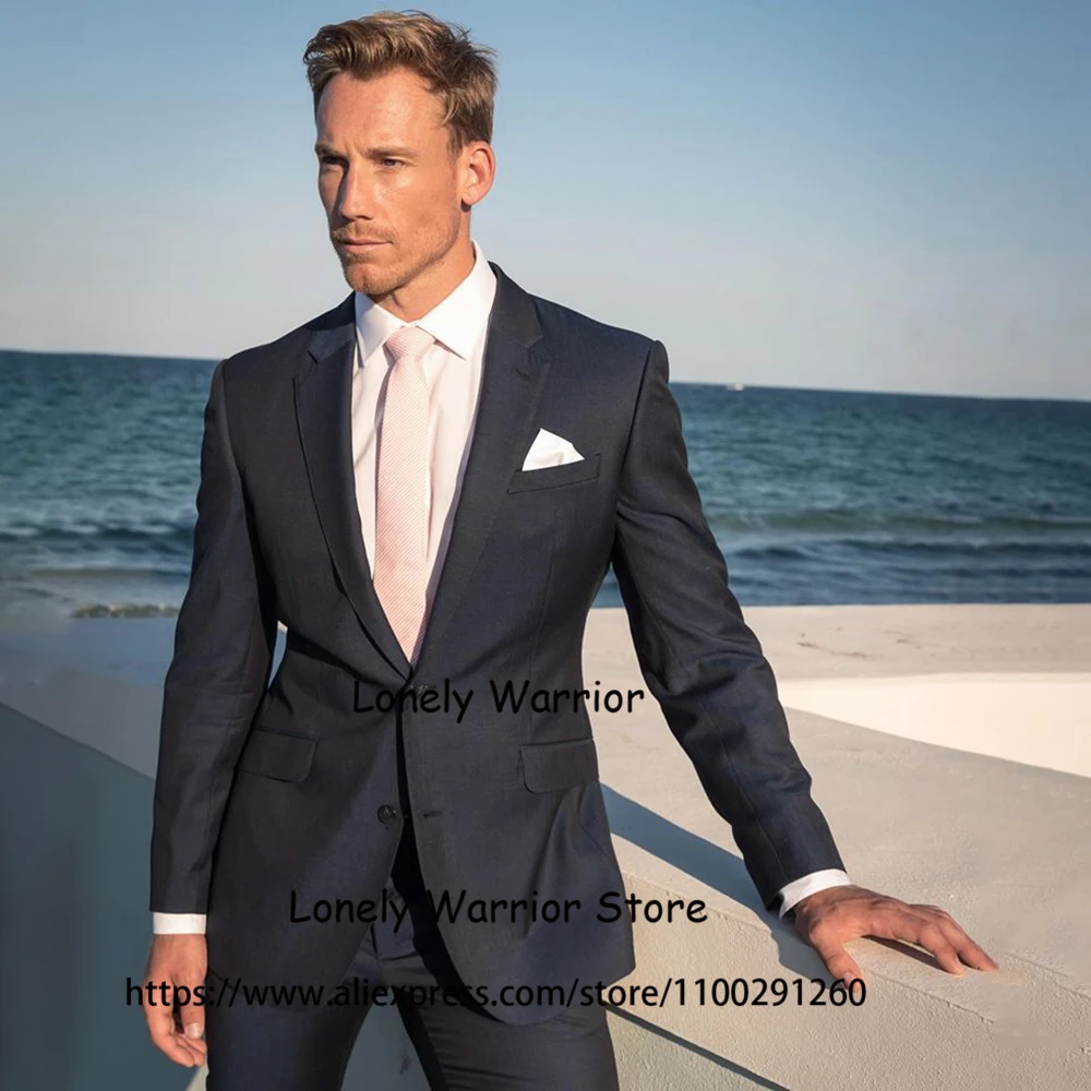 

Handsome Navy Blue Suits Mens Business Blazer Hombre Slim Fit Wedding Groom Tuxedo 2 Piece Set Daily Jacket Pants Costume Homme