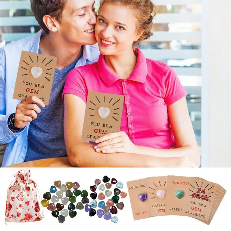 

Карты с кристаллами на День святого Валентина, 24 упаковки, обменные карты с кристаллами в форме сердца, открытки на день Святого Валентина, драгоценный камень