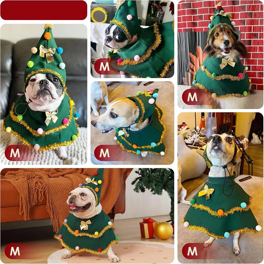 Description Picture 6 of itemLovely Christmas Dog Cape Festive Pet Cloak Christmas Role-Play Outfit Christmas Tree Dog Dress Funny Pet Christmas Clothing