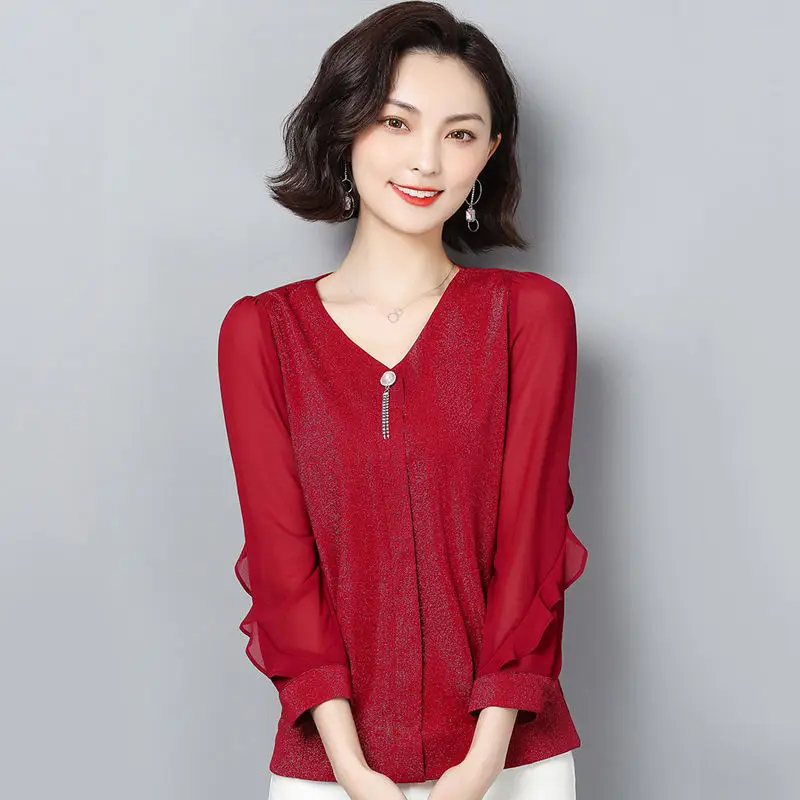 Thin Office Lady Chiffon Solid V-Neck Women Blouse Three-dimensional Decoration Butterfly Sleeve Women's Clothing Spring Summer