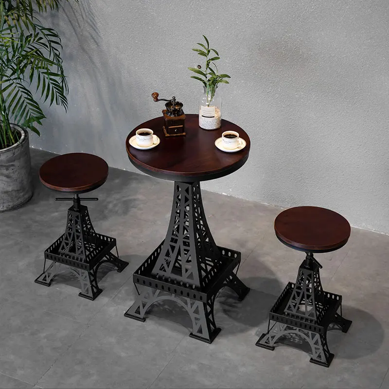 Iron solid wood bar chair adjustable chair Paris tower stool industrial style creative modern cafe bar