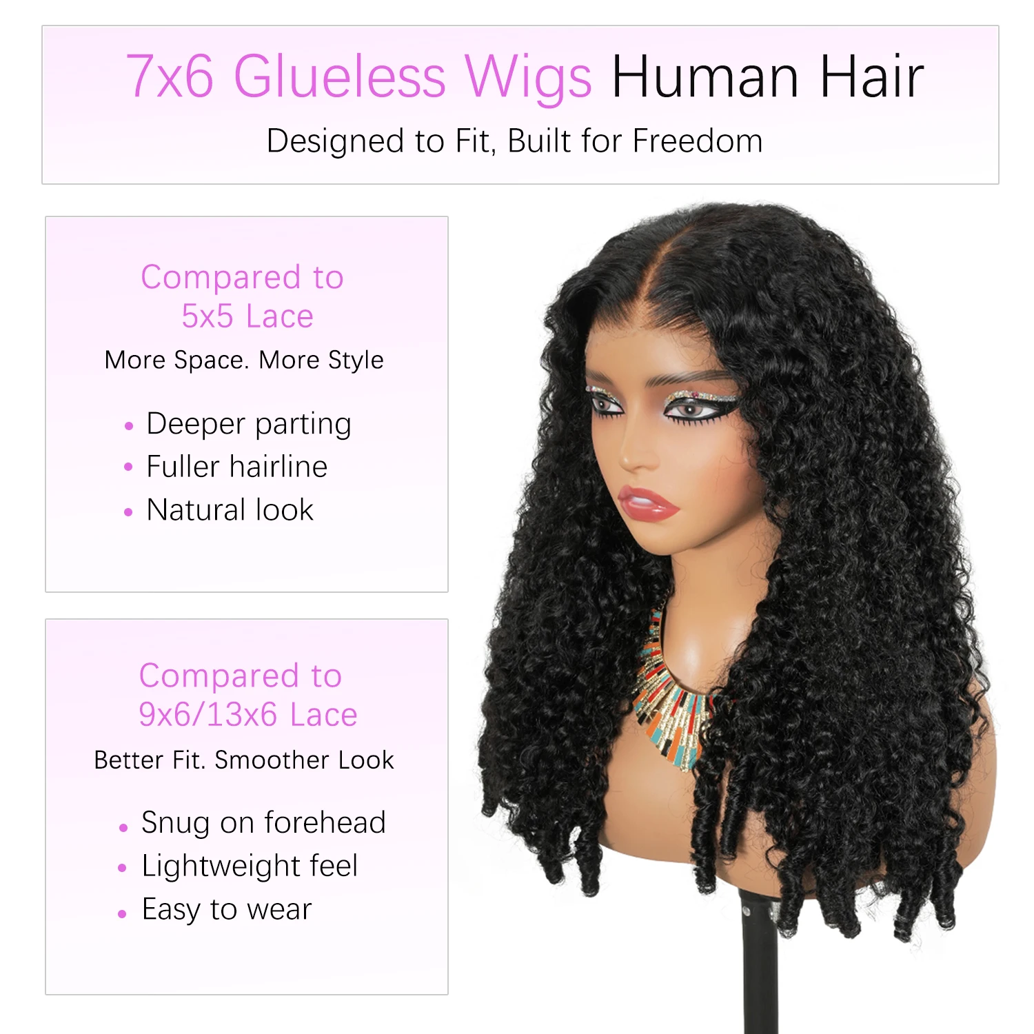 Glueless Wig Human Hair Burmese Curly 7x6 Lace Closure Wig Beginner Friendly HD Lace Bleached Knots Remy Human Hair Wigs 5