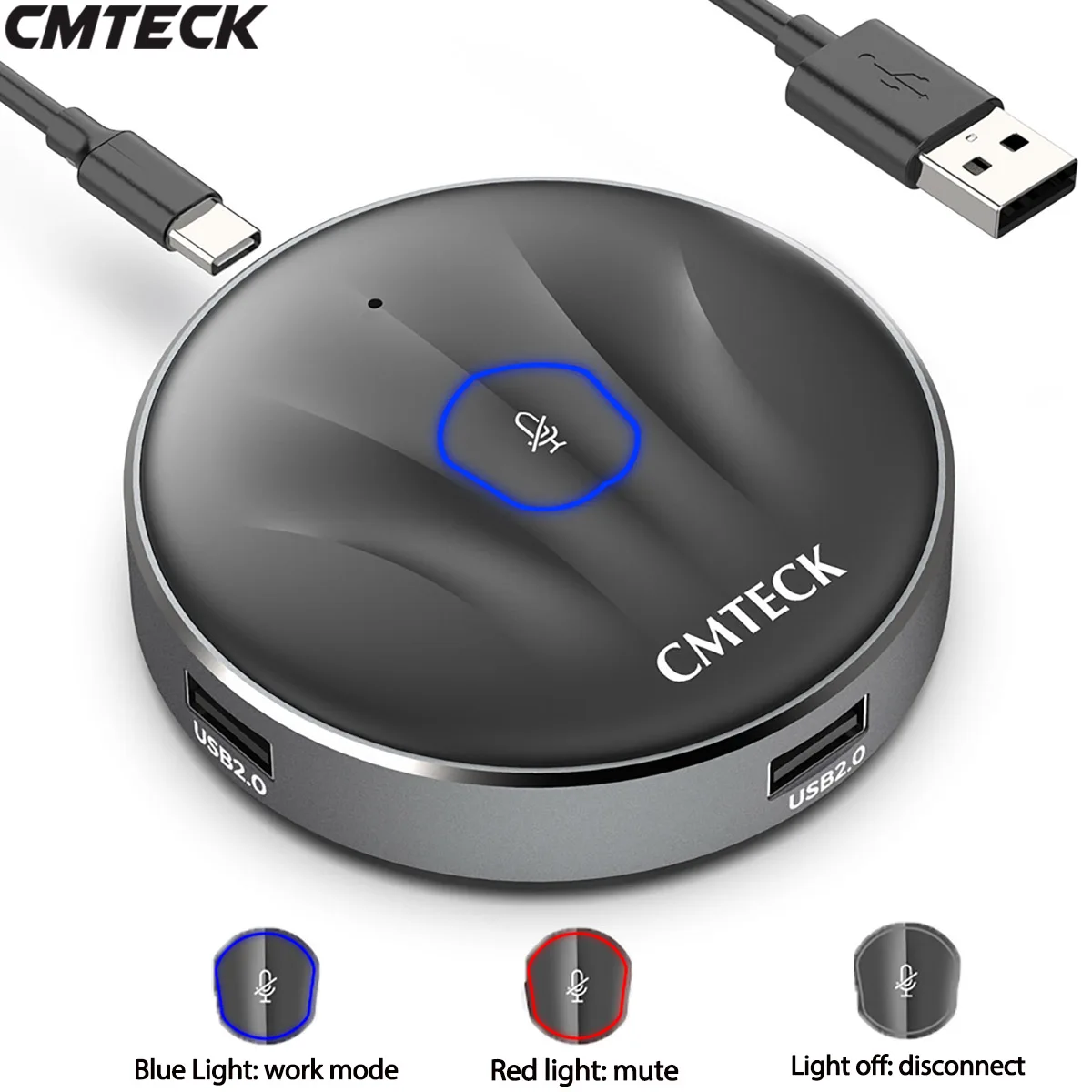 Multifuctional Conference Microphone with Usb Hubs, Headphone Jack, Type C, Zoom Omnidirection Mic for Lecture Work
