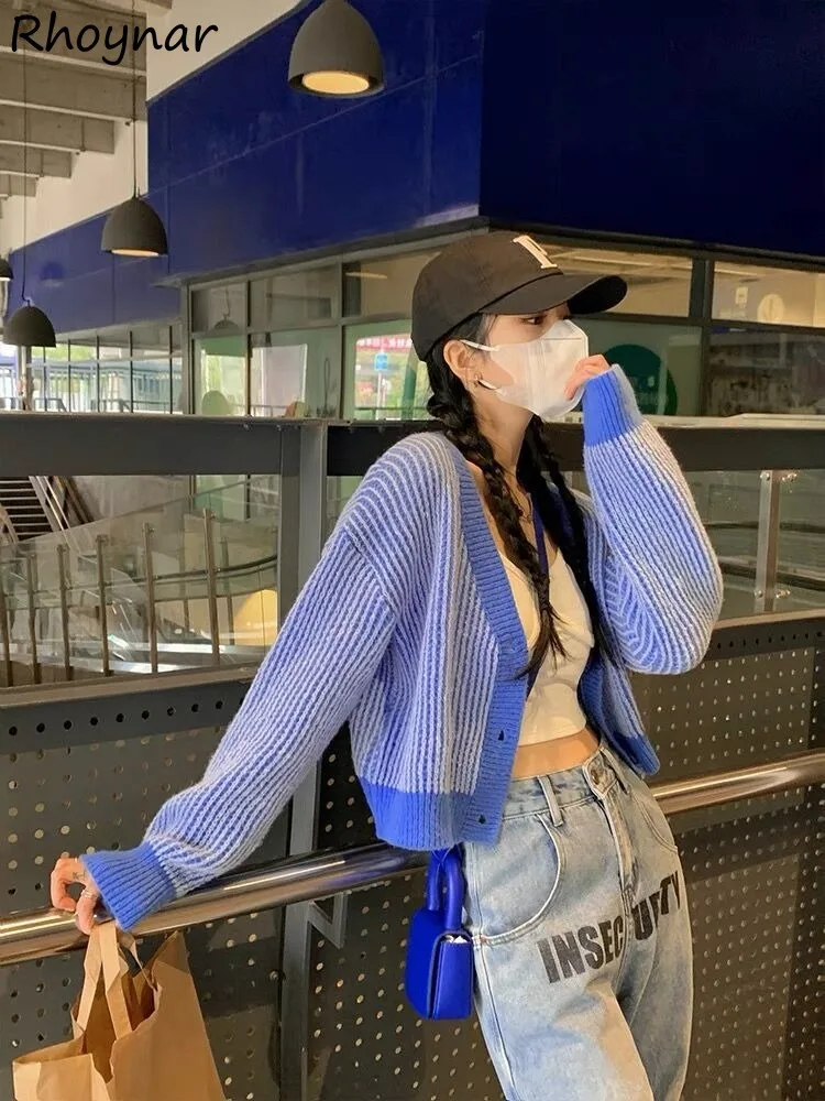 

Cropped Cardigan Women V-neck Fashion Girlish Harajuku Casual Ulzzang Autumn New Arrival Retro Mujer Sweater College Aesthetic