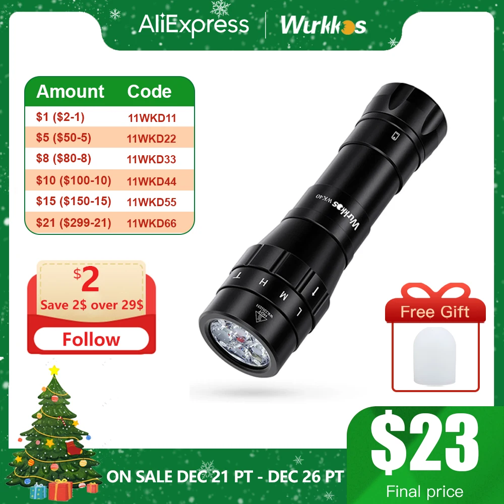 

Wurkkos WK40 RGBW Multicolor 21700 Flashlight 4*LEDs TIR Optics, Colorful Infinite Gradient USB C Rechargeable IP68 Picnic Torch