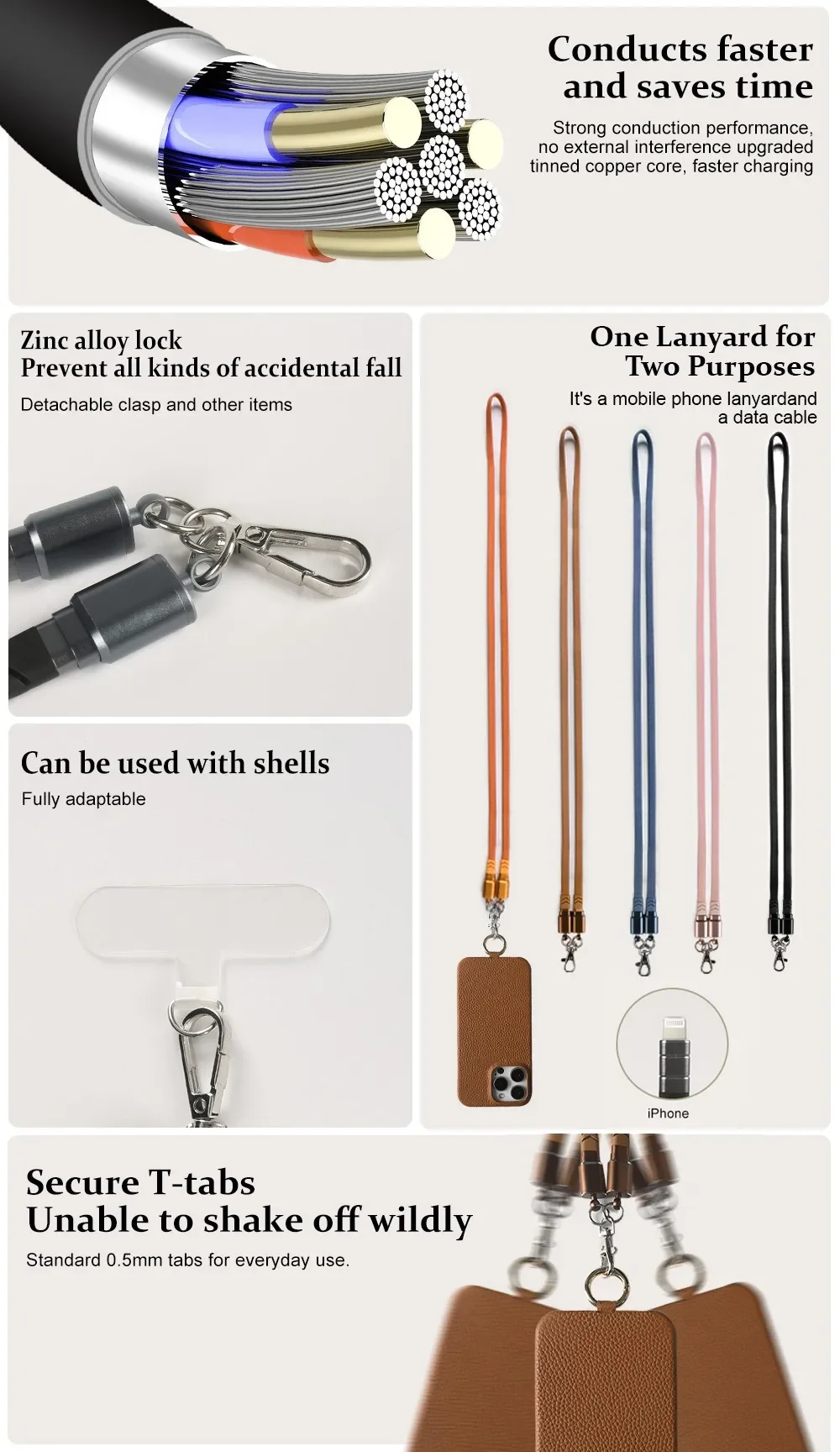 Premium Genuine Leather Magnetic Phone Case with Versatile Lanyard and USB Charging Cable