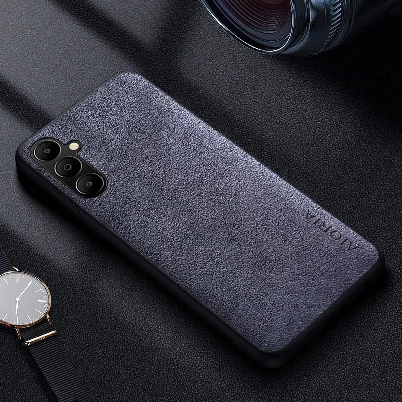 Premium Luxury Leather Retro Business Style Phone Case – Solid Color Cover
