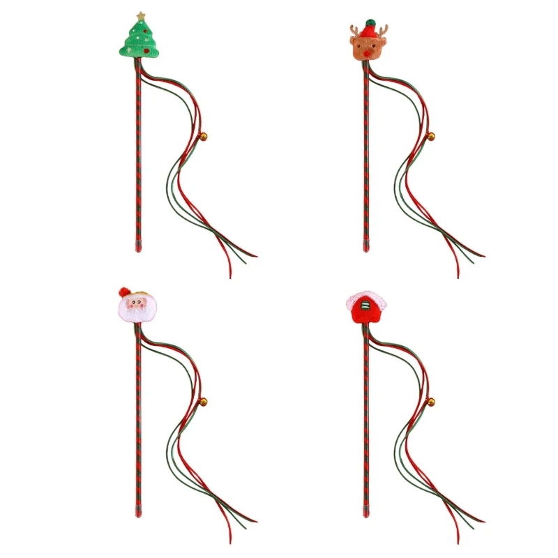 

69HC Cat Toy Wand Toy with Santa Reindeer Lovely Teaser Plush Reindeer Toy